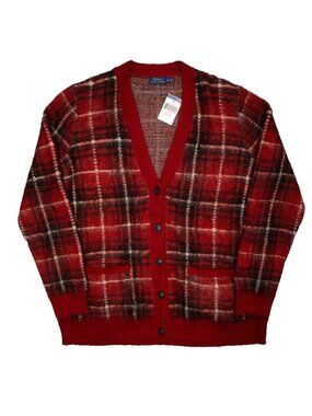 NWT Polo Ralph Lauren Mohair Wool Cardigan Red Plaid Womens XL
